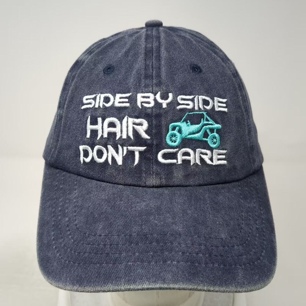 Blue White Baseball Cap Side By Side Hair Don't Care UTV Hat OSFM Slideback - Picture 2 of 9